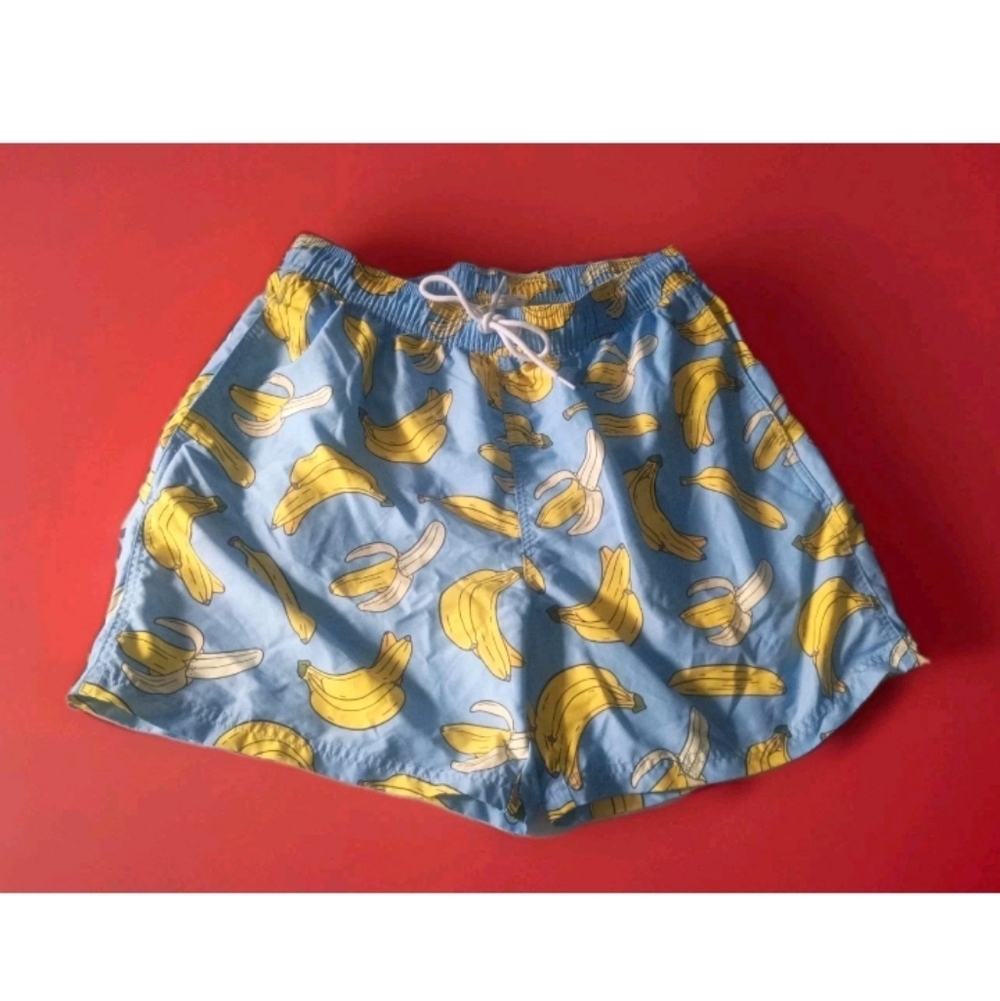 TSLA Playful Banana Print Swim Shorts Men's Large